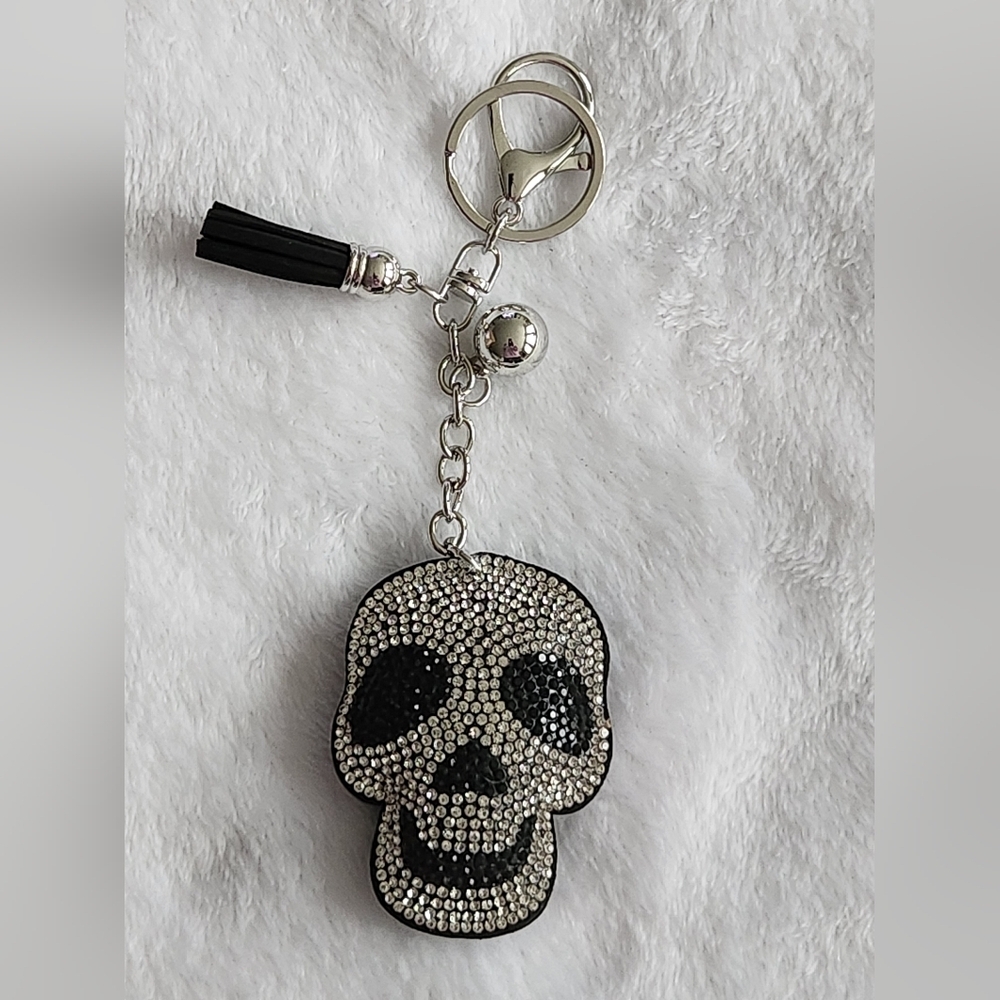 Smiling Skull Keychain with Rhinestones Bag Charm